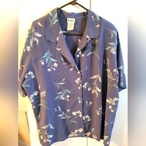Blue/Grey women's plus size flower top